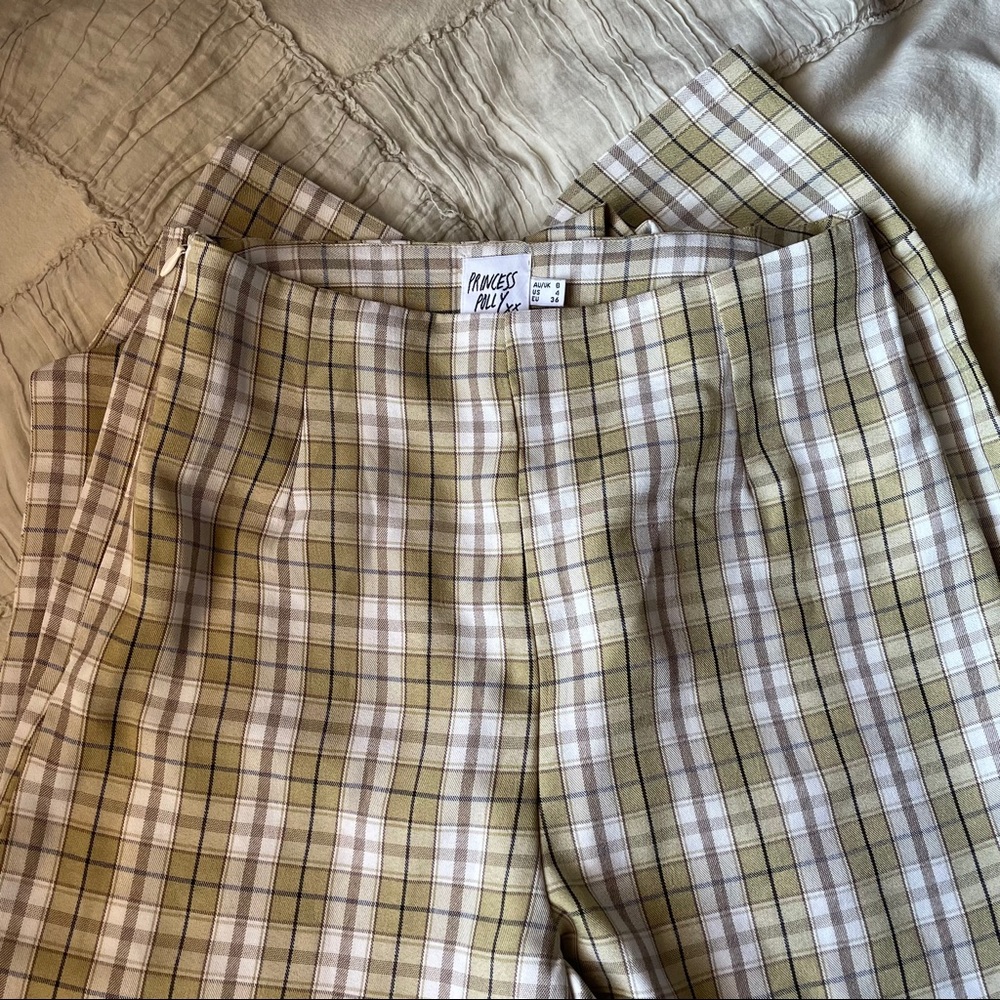 Princess Polly Green Plaid Wide Leg Pants
